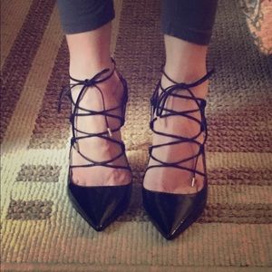 Jimmy Choo black lace up high heels
